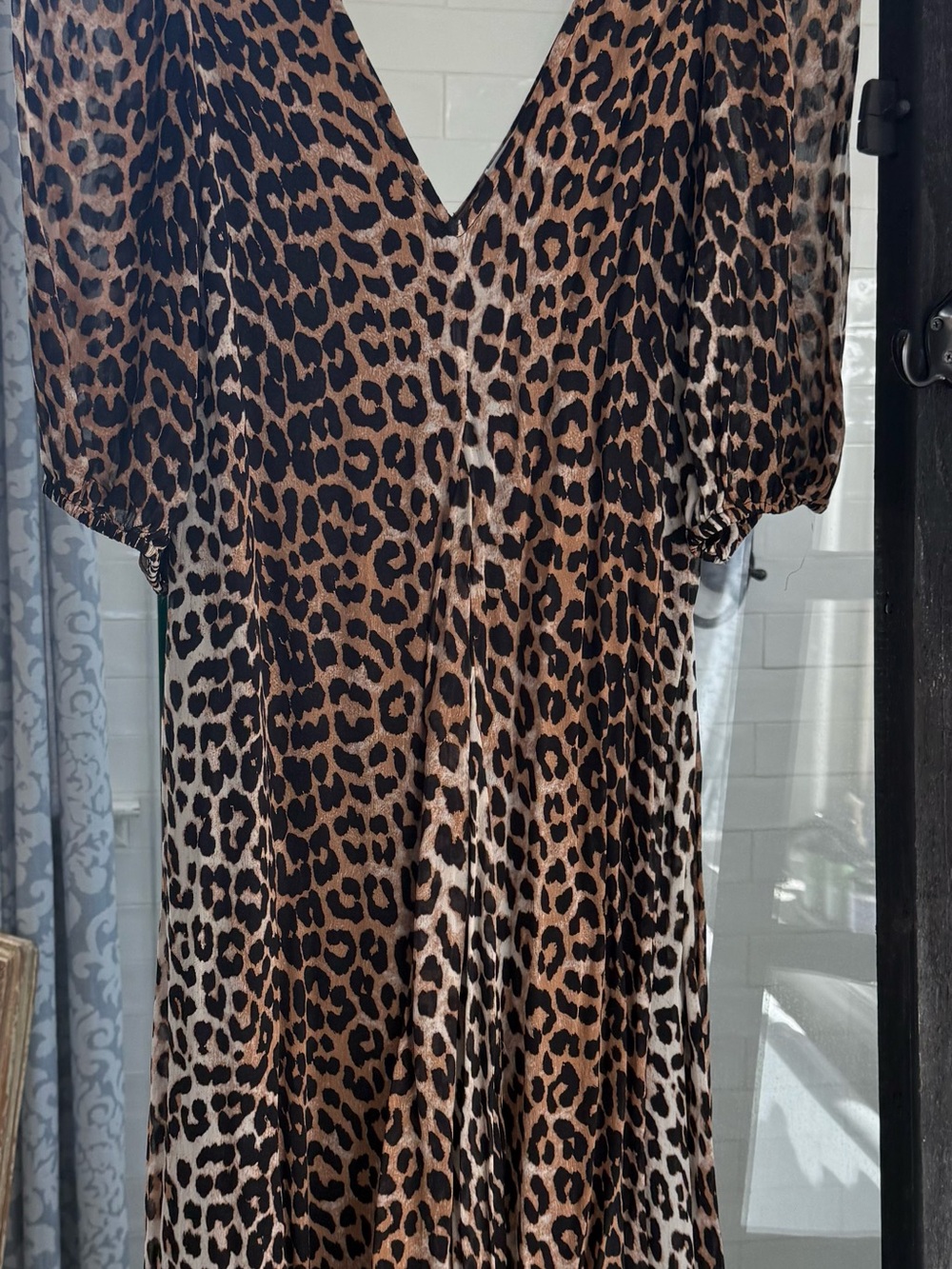 Ganni Black and Brown Leopard Print Dress